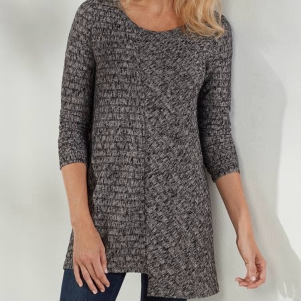 Soft Surroundings Gray 3/4 Sleeve Asymmetrical Knit Tunic Sweater Women’s Medium